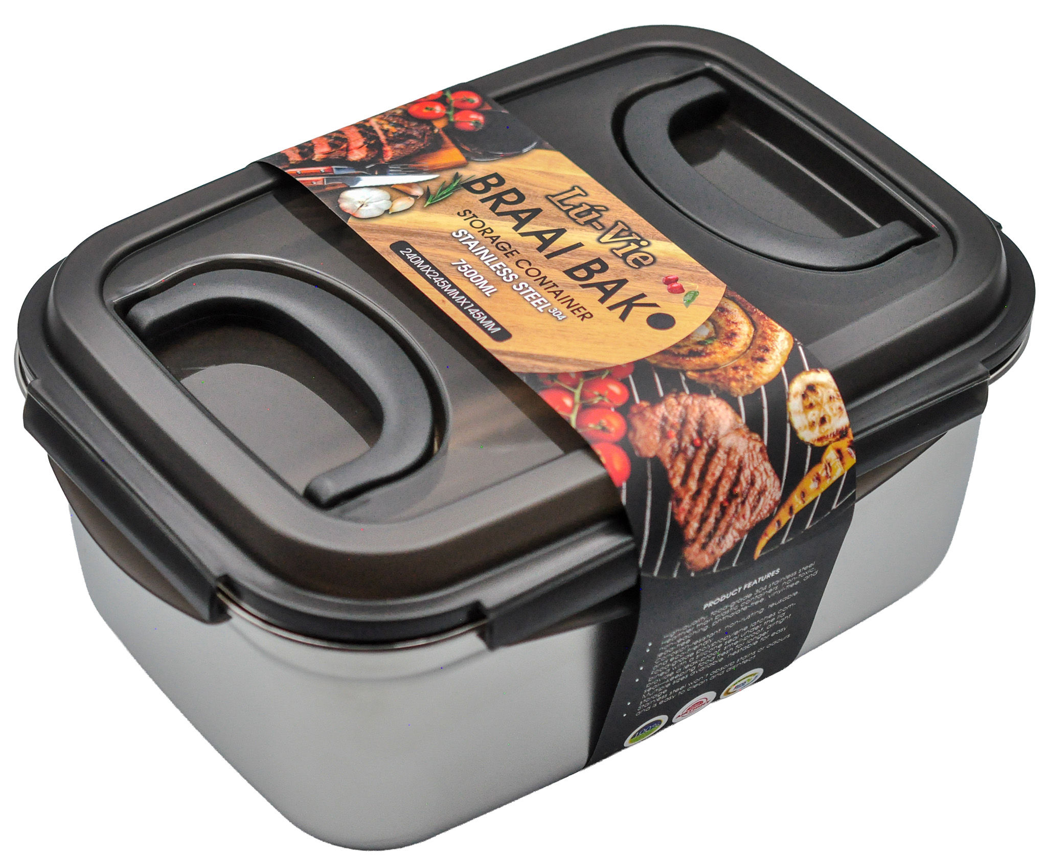 BRAAI BAK - Stainless Steel Food Storage Container - 7.5L