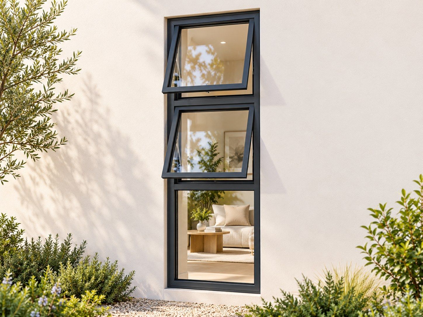 Kenzo Premium Top-Hung Aluminium Window - Charcoal, 600 1800 mm, Two Stacked Openers with Fixed Lower Pane, Clear Glass