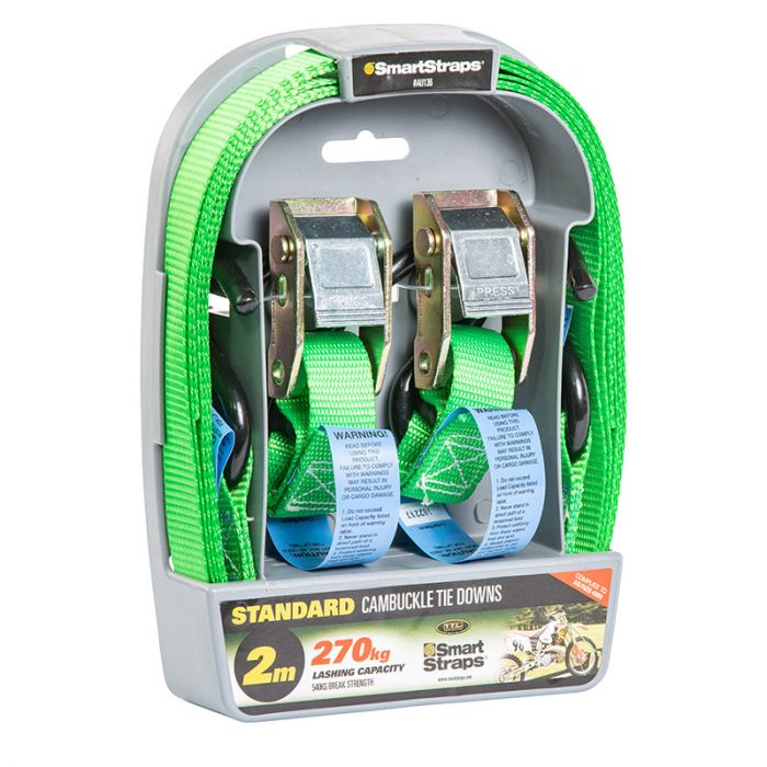 Smart Straps 2m Tie Down Cambuckle - Green (2 Piece)