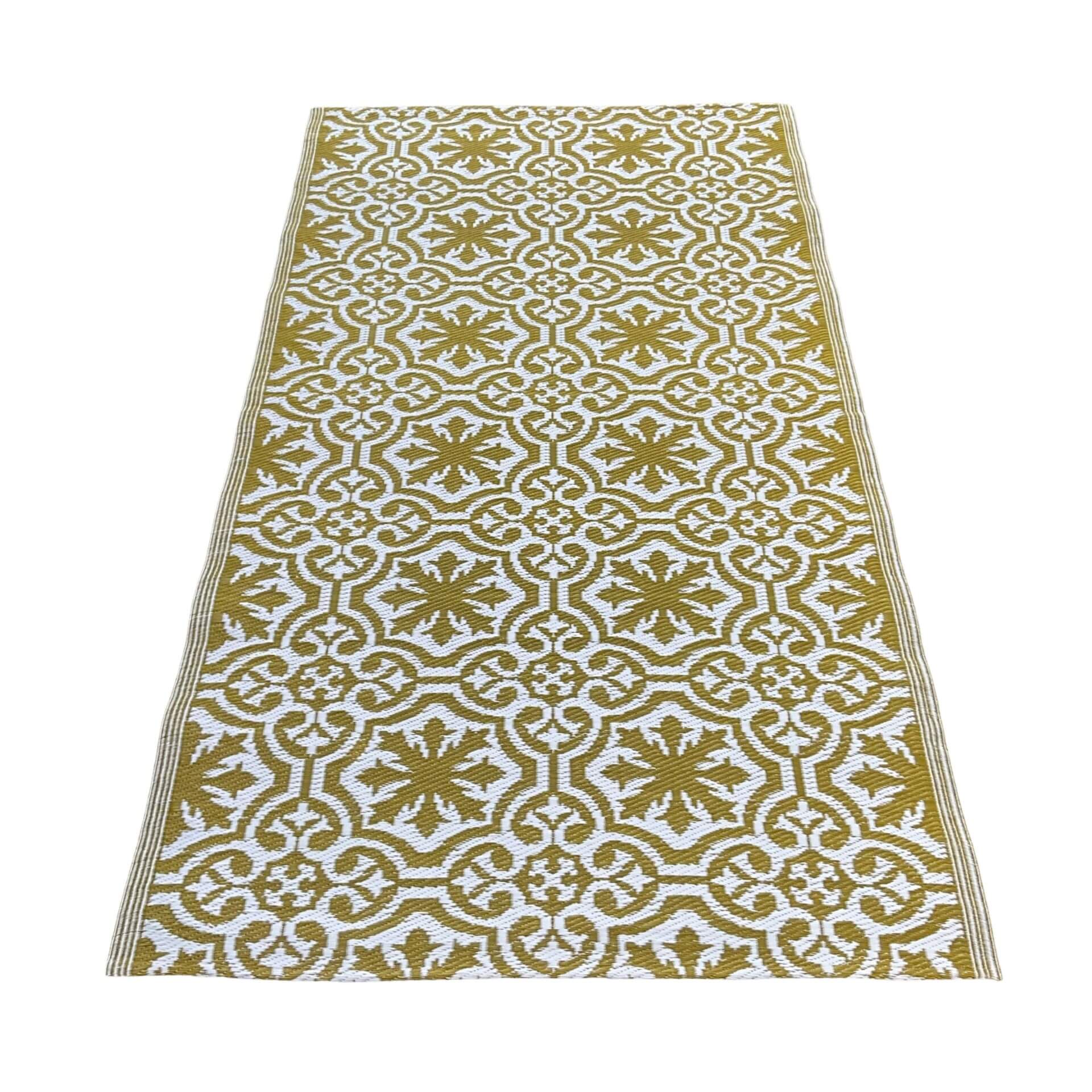 Rug It Up Indoor / Outdoor PVC Rug - Lucky Charms Gold & White - 200 x 120 cm