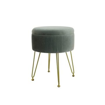 Velvet Padded Stool with Storage & Sturdy Metal Legs for Makeup & Office