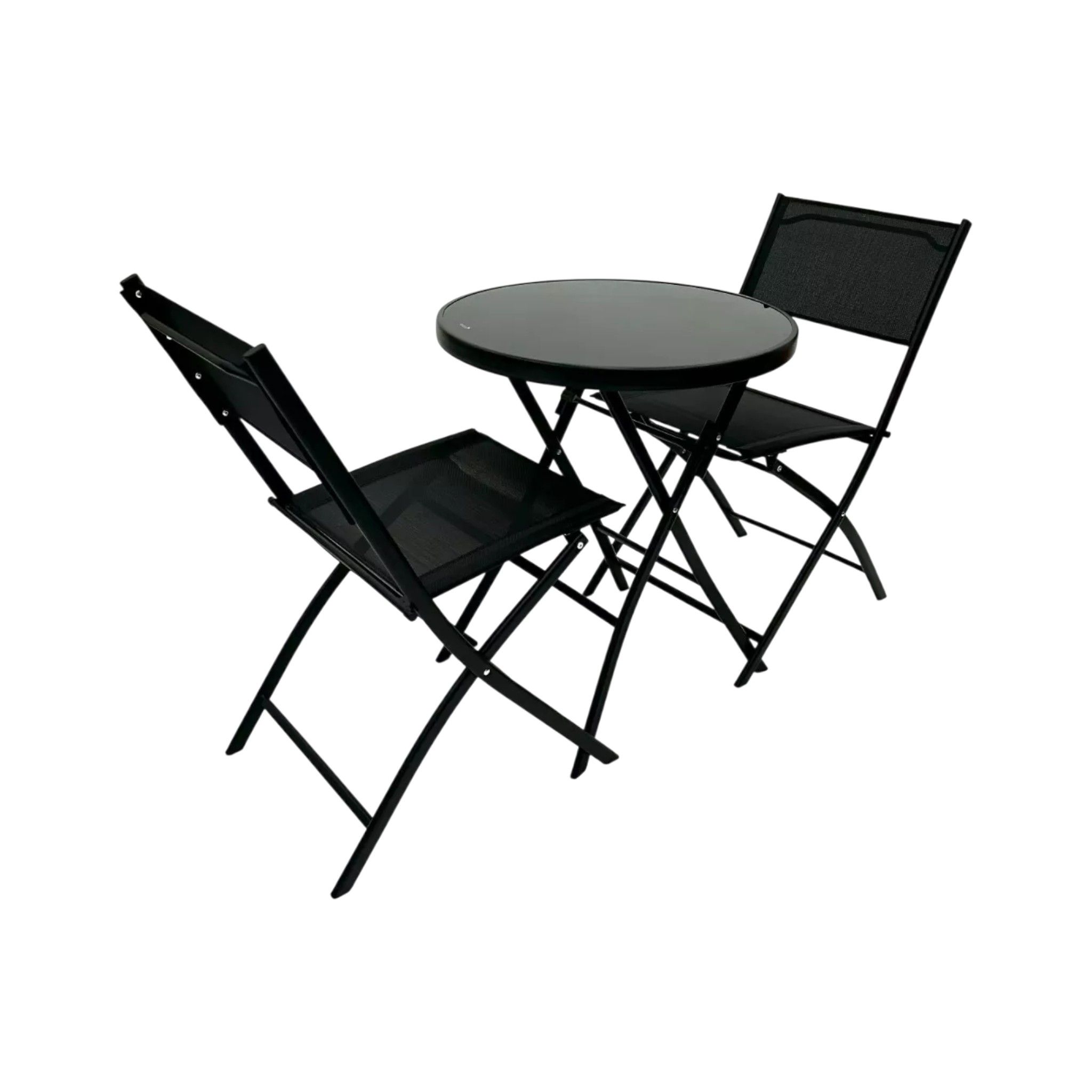 3PC Black Folding Patio Bistro Set with Glass Table