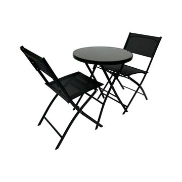 3PC Black Folding Patio Bistro Set with Glass Table