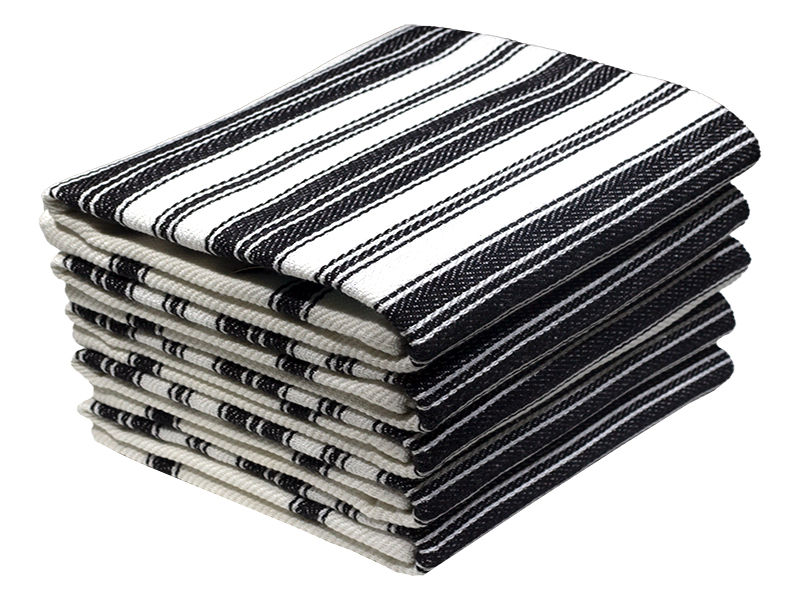 Multipurpose, Easy Fit, Absorbent Kitchen Towel- Design 2388 - 045x070cms - (05 Pc Pack) - Stripes - Jet Black