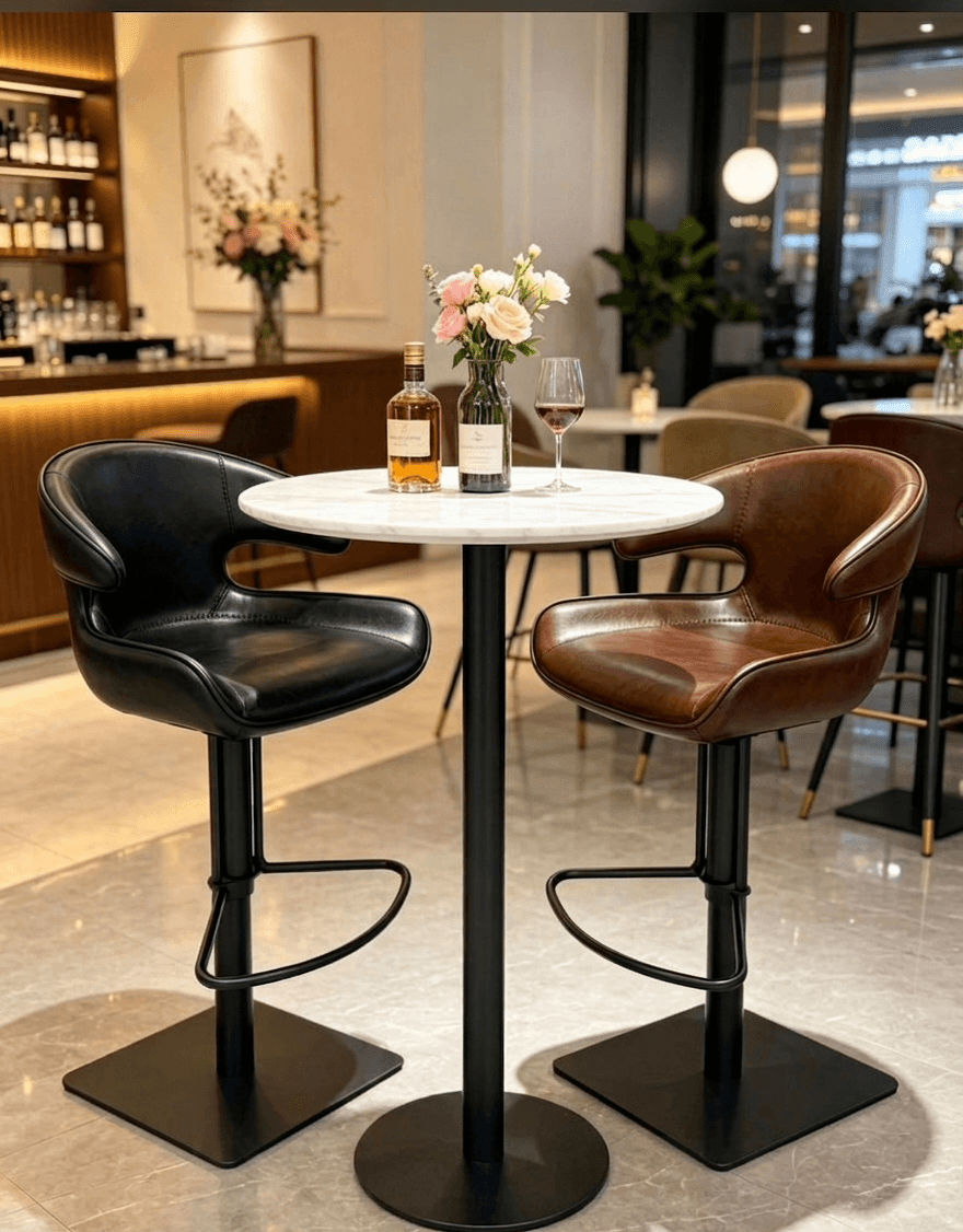 DecorMama Modern Faux Leather Swivel Bar Stool with Backrest and Footrest