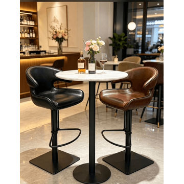 DecorMama Modern Faux Leather Swivel Bar Stool with Backrest and Footrest