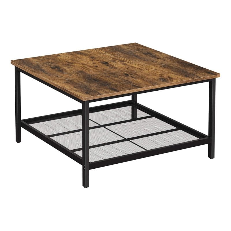 Bragg Dalat Square Coffee Table with Mesh Storage Shelf, Brown