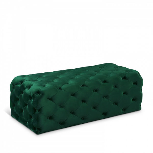 Clark Rec Velvet Upholstered Ottoman Bench Large Green