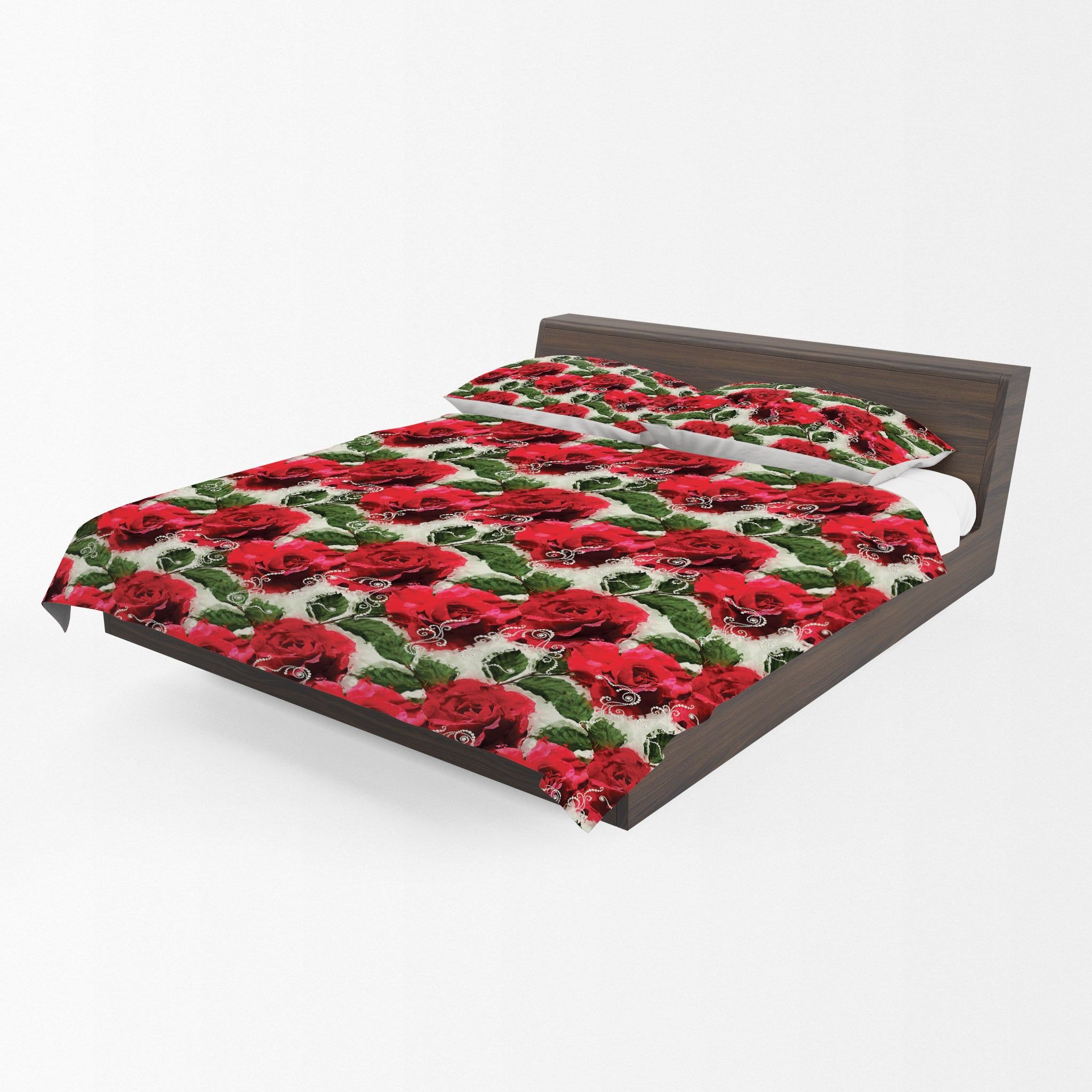 Red Roses and Pearls Duvet Cover Set Double