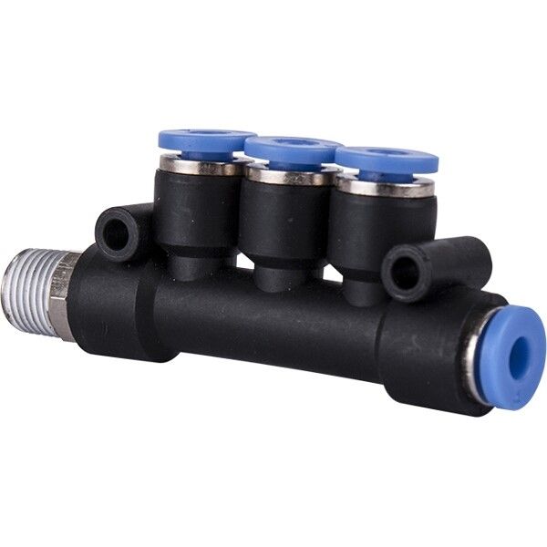Aircraft Pu Hose Fitting Manifold 4 x 4mm Port x 1/8"M