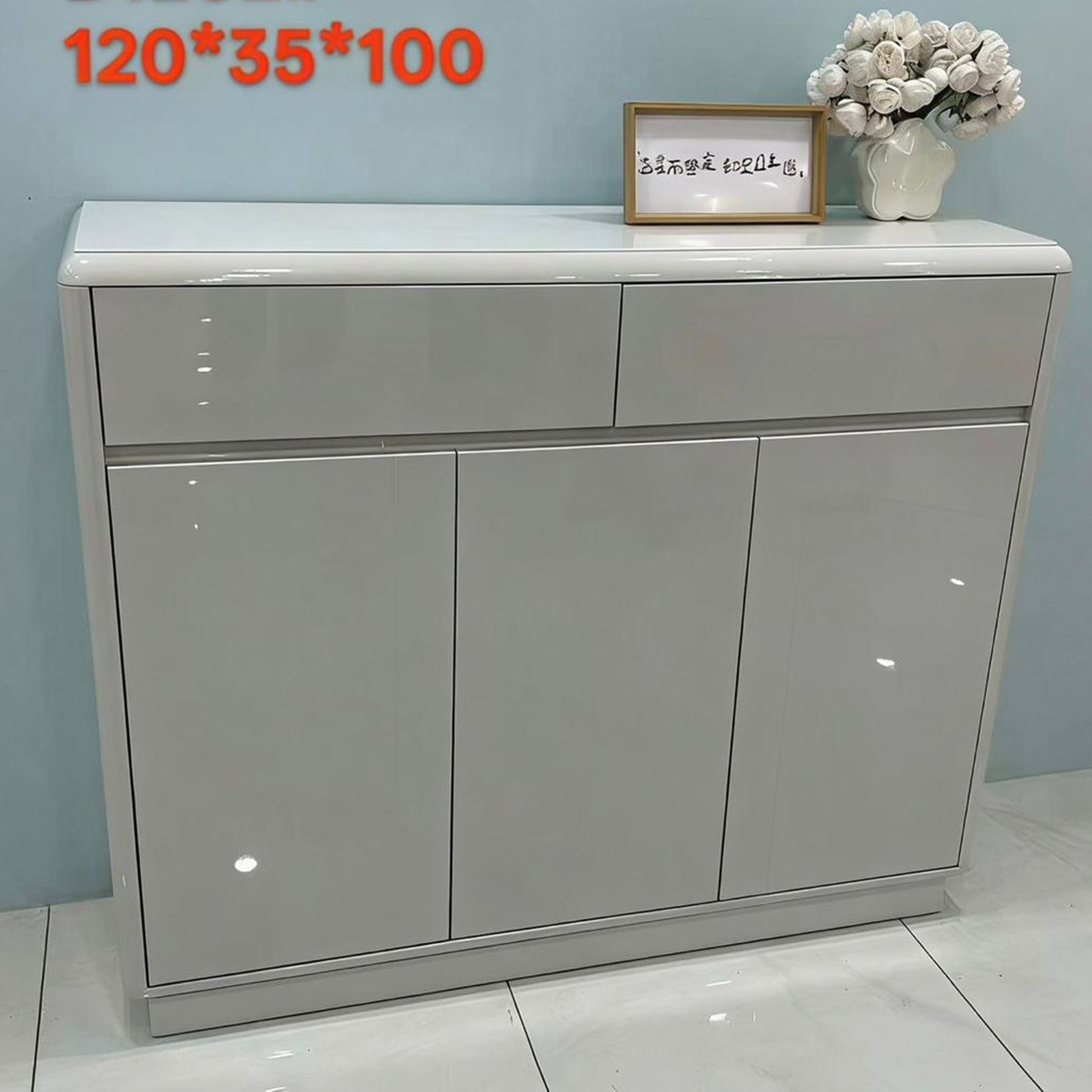 Madiega Furniture - White Glossy Three‑Door Modern Storage Cabinet