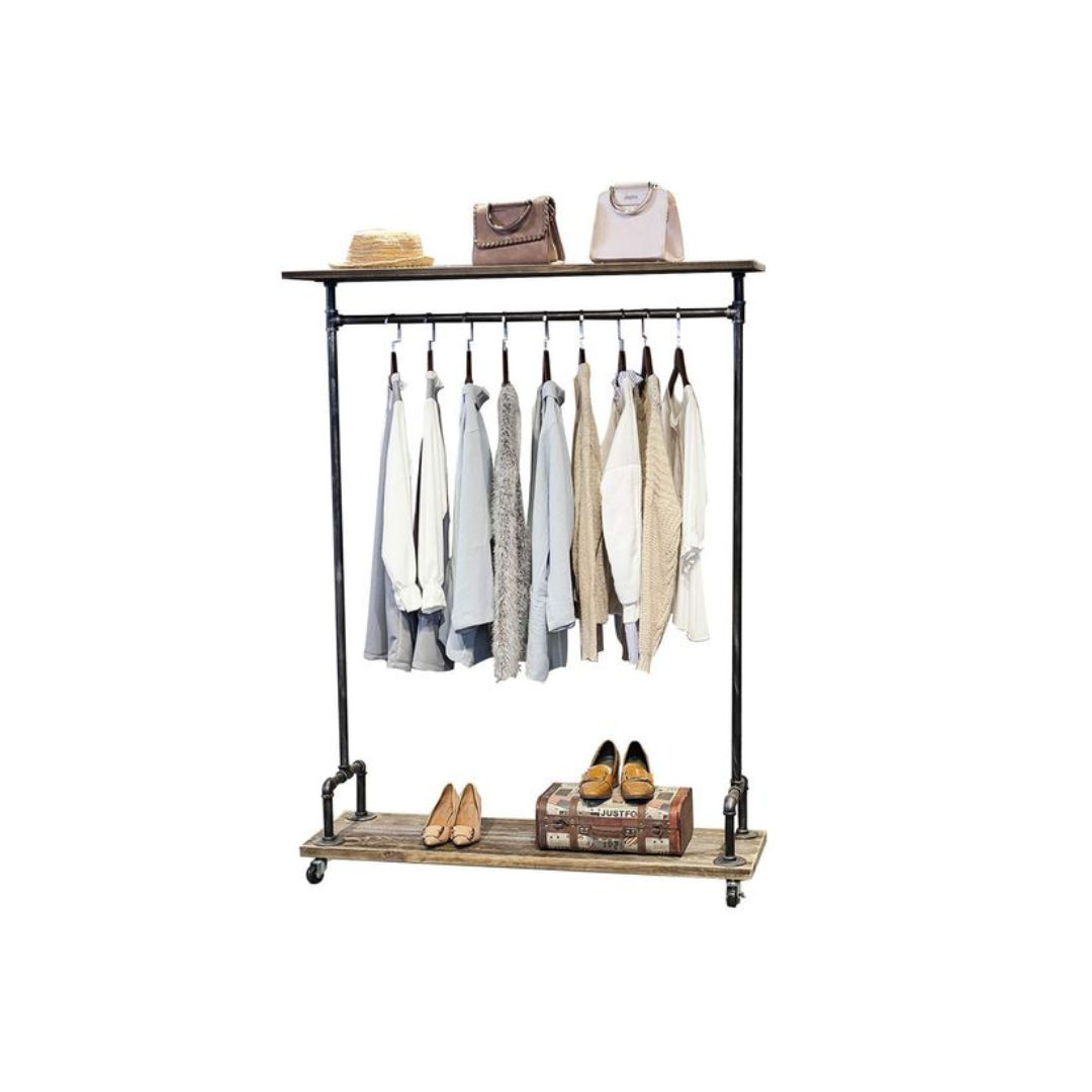 Clothing trolley with shelf on wheels