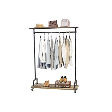 Clothing trolley with shelf on wheels
