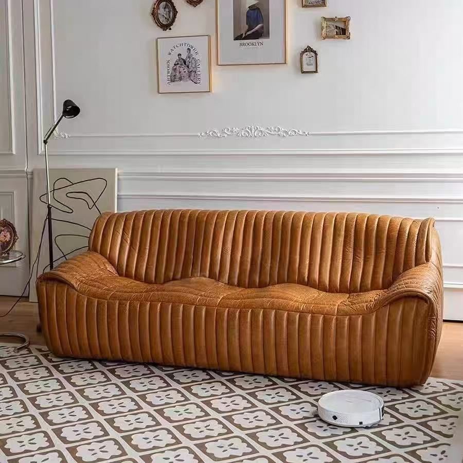 Luxurious Designer Leather Couch with Artisanal Stitching