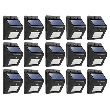 25 Led Solar Powered LED Wall Light with Dim mode, PIR Sensor+Night sensor Pack 15