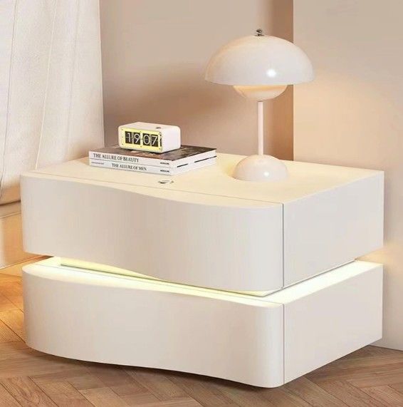 LumaGlow LED Bedside Pedestal with Dual Drawers -White