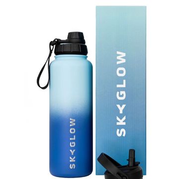 SkyGlow 1.2L Water Bottles - Vacuum Insulated Stainless Steel - Hot Cold - Sea Waves Double Walled - Thermos Mug 2 Lids
