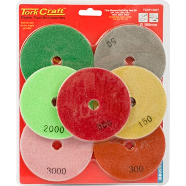 Set Of 7 Diamond Wet Polishing Pads 100Mm