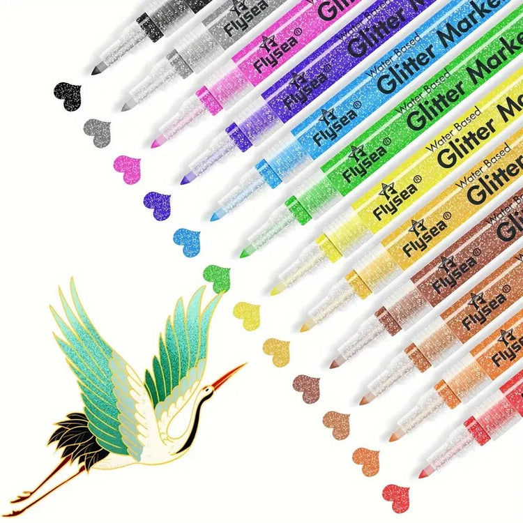 12 Acrylic Glitter Sparkly Marker Pens 0.7mm Multi-surface Art Scrapbook