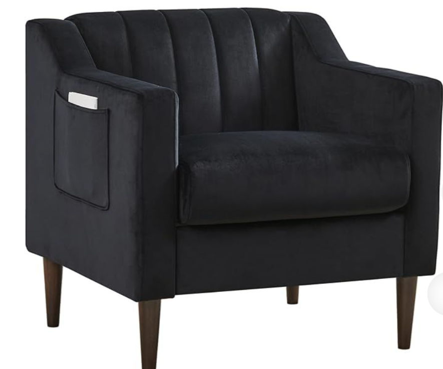 Velvet 1 Seater Sofa Arm Chair - Black