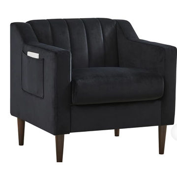 Velvet 1 Seater Sofa Arm Chair - Black