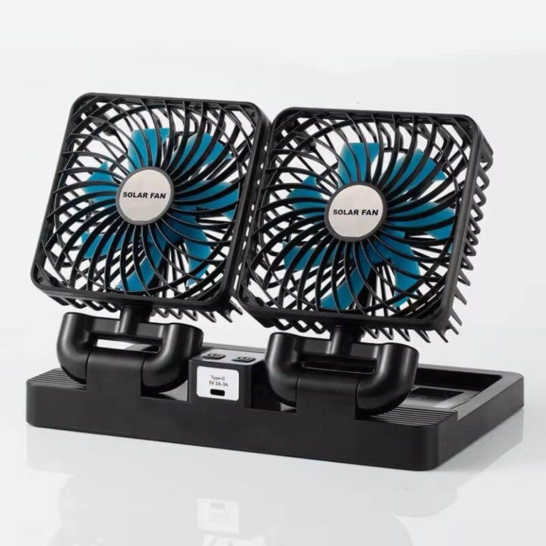 Desktop Rotatable Double Solar Charging Fan - Black