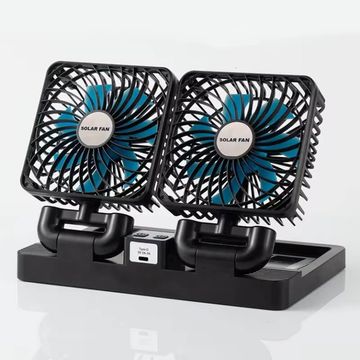 Desktop Rotatable Double Solar Charging Fan - Black