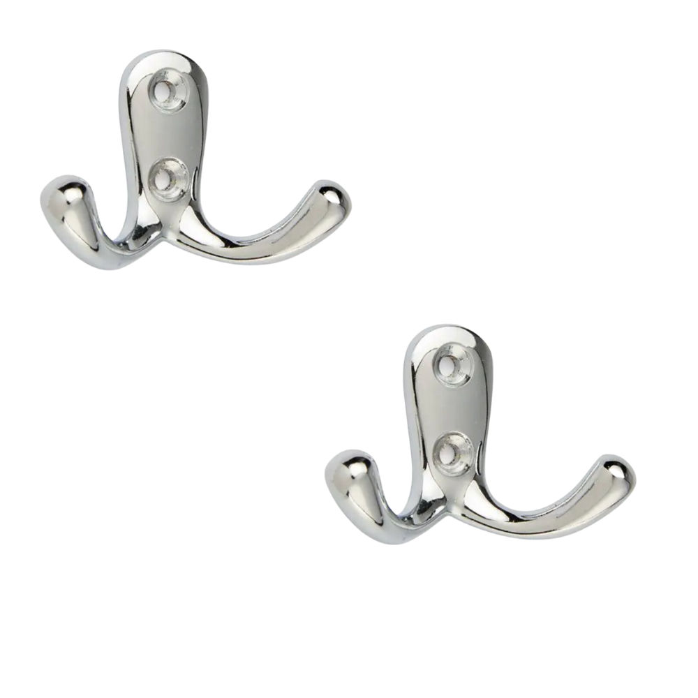 2 Pack Double Coat Hook, Chrome