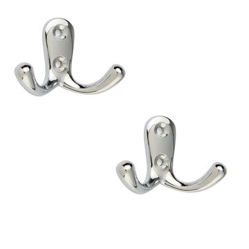 2 Pack Double Coat Hook, Chrome