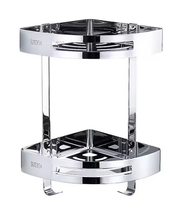 BATHROOM CORNER CADDY CHROME - DOUBLE SHELF