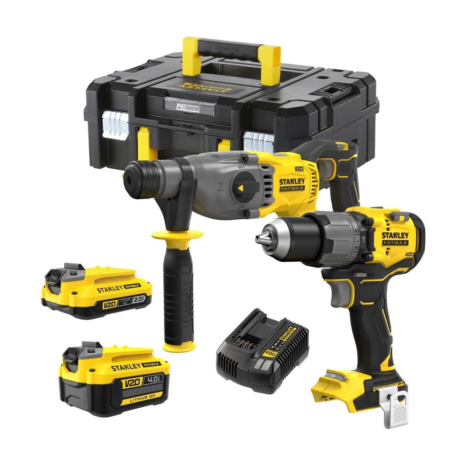 V20 18V Brushless Hammer Drill & SDS-Plus Rotary Hammer Kit – 4.0Ah 2.0Ah