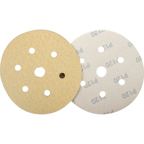 Gold Disc (50 Pieces) 120 Grit 150Mm X 6+1 Holes Hook And Loop