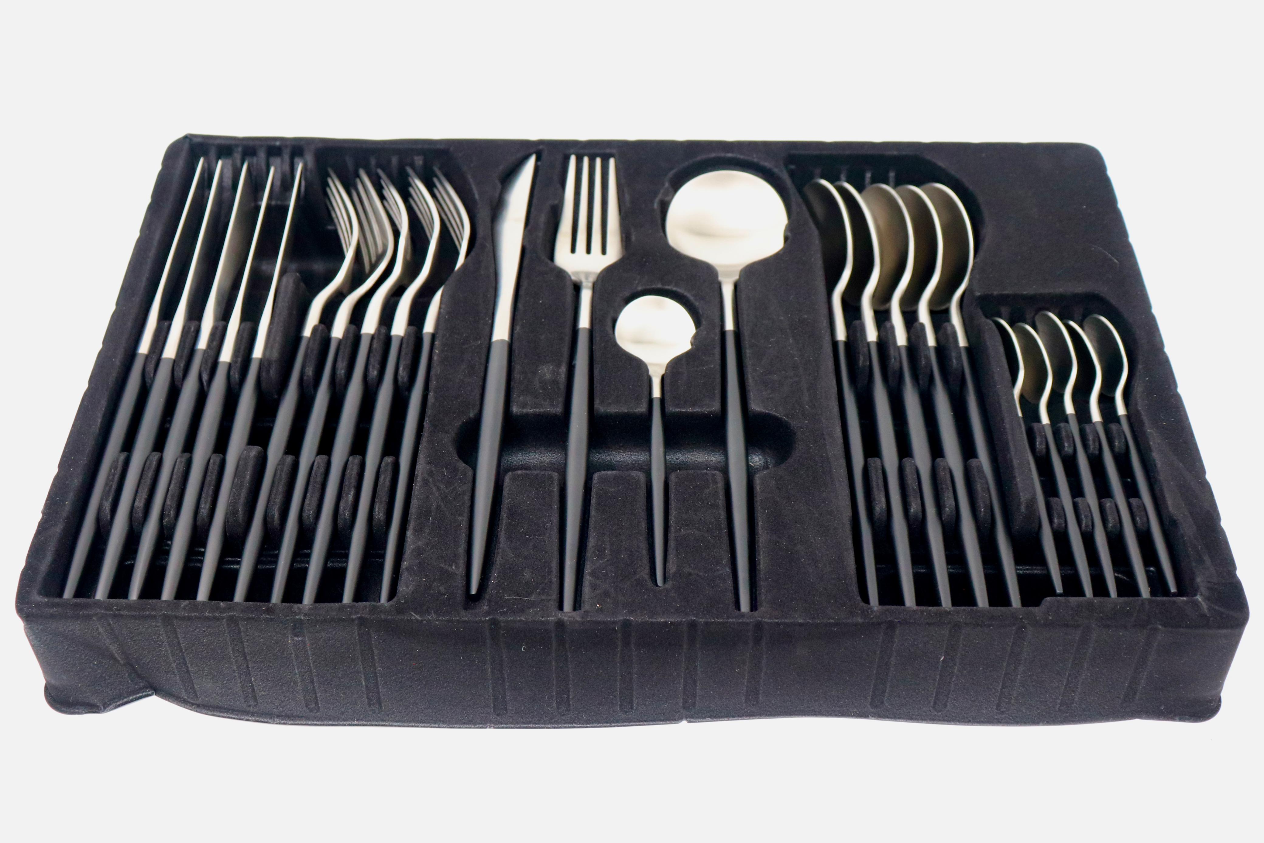 Black and Silver 24 Piece Cutlery Set