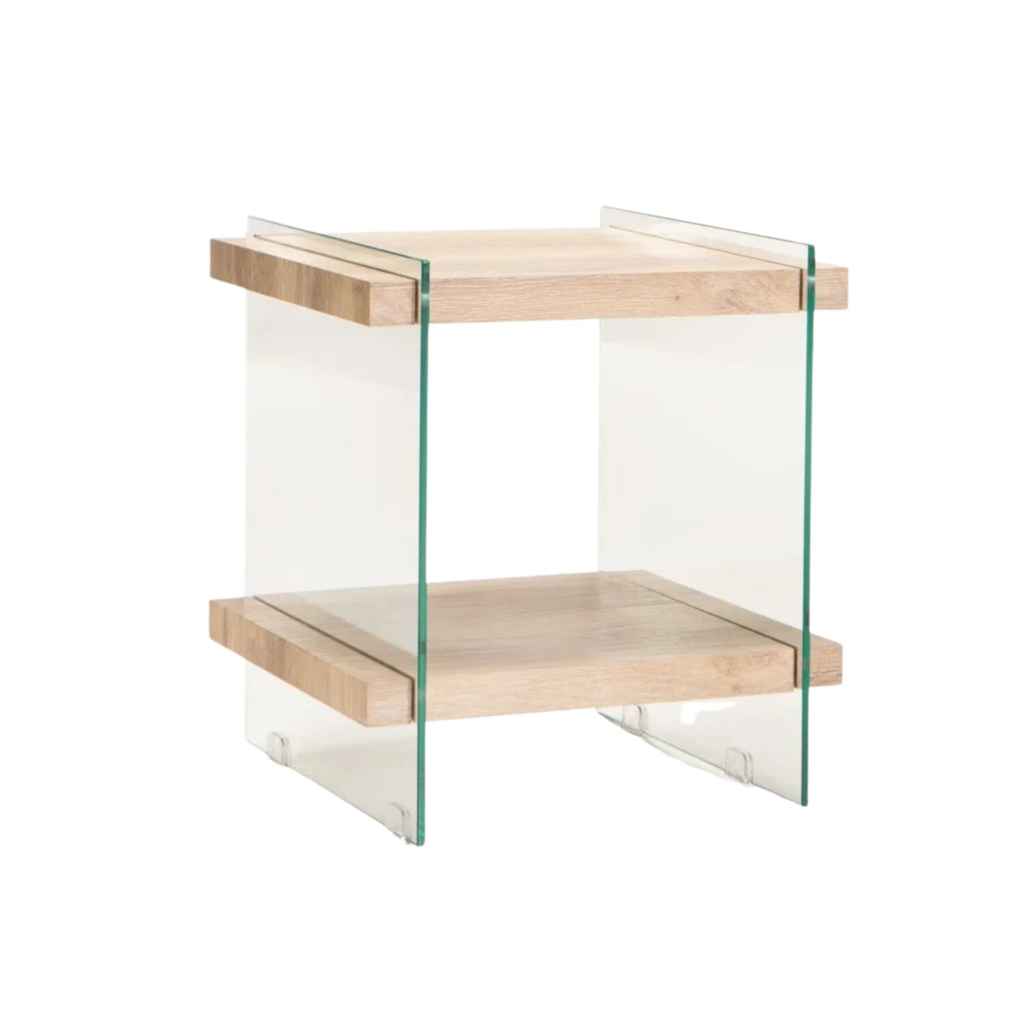 45x45cm 8mm Tempered Glass Side Table - Oak