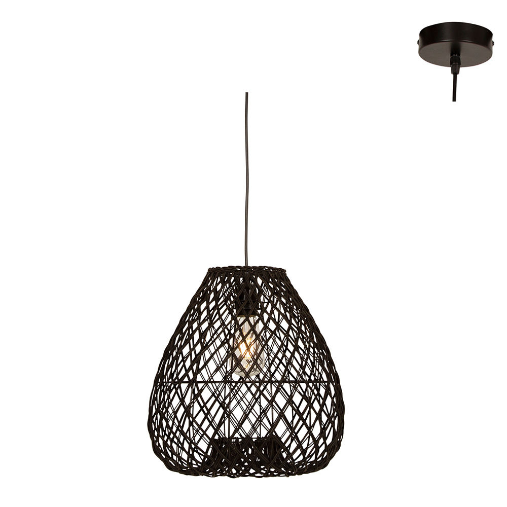 Albert - Pendant - E27 1 x 60w - Black Woven Rattan