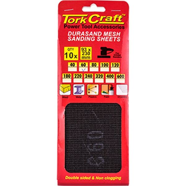 Durasand Mesh Sanding Sheet 60Grit 93x230mm 10 Piece - 4 Pack