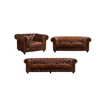 Figure It Out Brown Chesterfield Buck Leather 4 Piece set