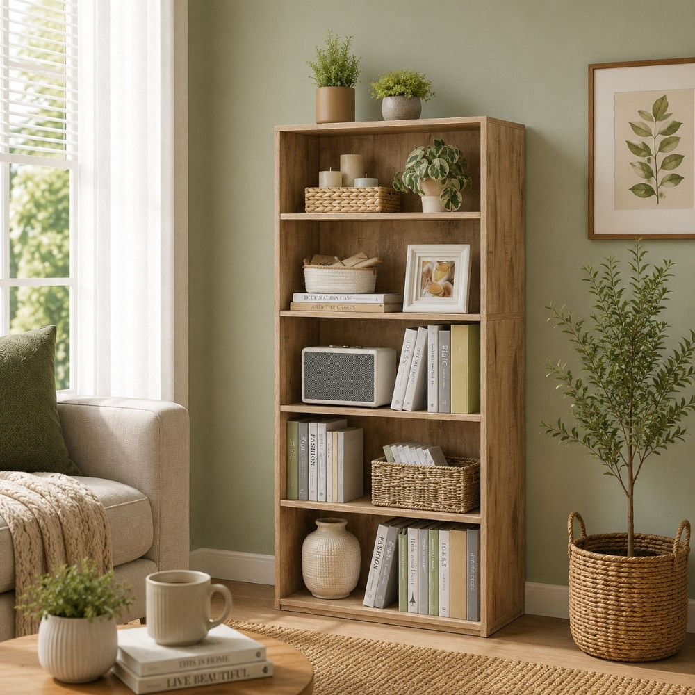 Bragg Shelby 5-Shelf Open Storage Bookcase, 134cm, Camel Brown