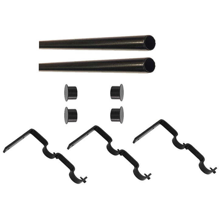 Matoc 32mm Curtain Double Metal Pole Set -Extend Brkts -Flat End Caps -Black -4.0m