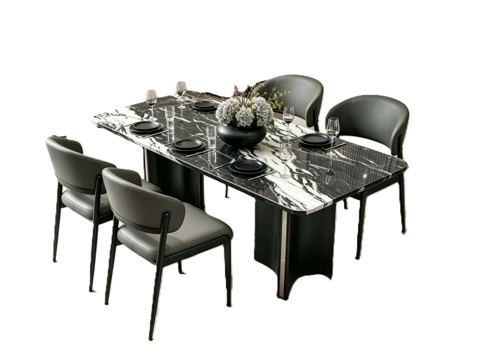 LBM FURN-Modern Design 4-Seater Marble Top Dining Set