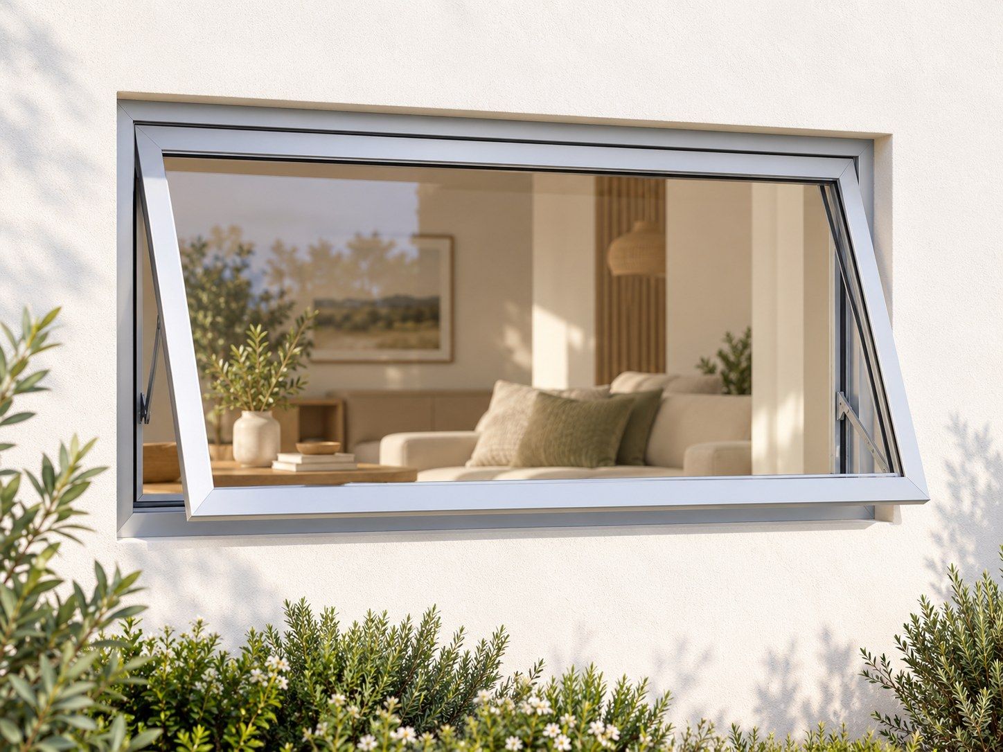 Kenzo Premium Top-Hung Aluminium Window - Silver, 900 600 mm, Single Opener, Clear Glass