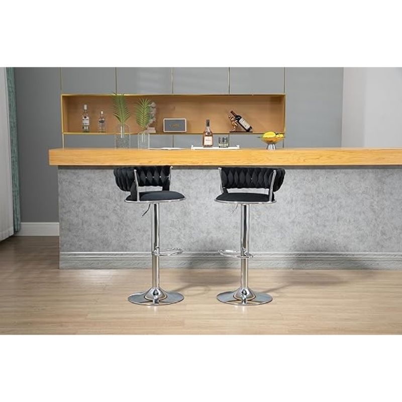 KC FURN-Set Of 2 Kelly Swivel Bar Stoool (BLACK)