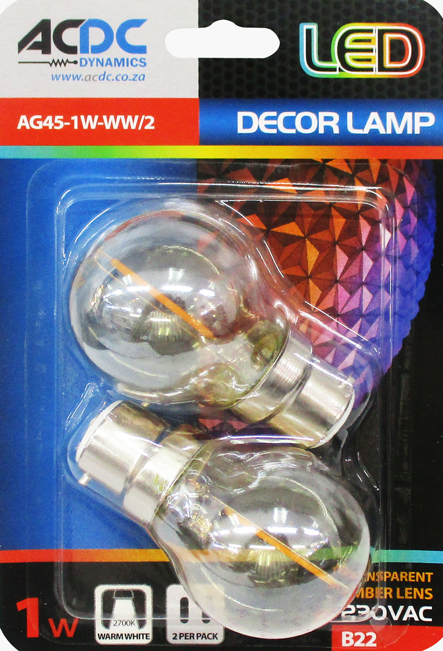 230VAC 1W G45 Warm White LED Lamp B22