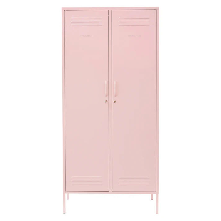 Steel Swing Door Twinny Wardrobe Storage Cabinet Cupboard Locker - Peach Pink
