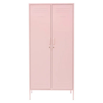 Steel Swing Door Twinny Wardrobe Storage Cabinet Cupboard Locker - Peach Pink