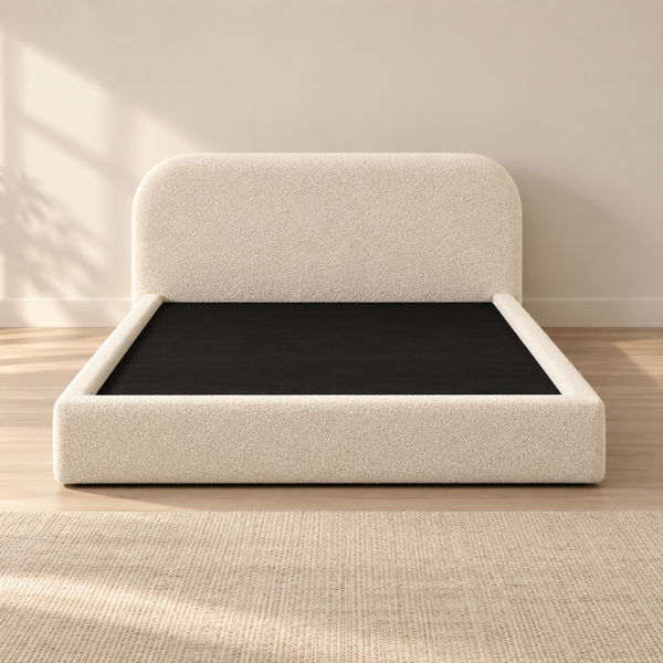 Califia Furniture Charles King Size Ivory Upholstered Headboard and Base