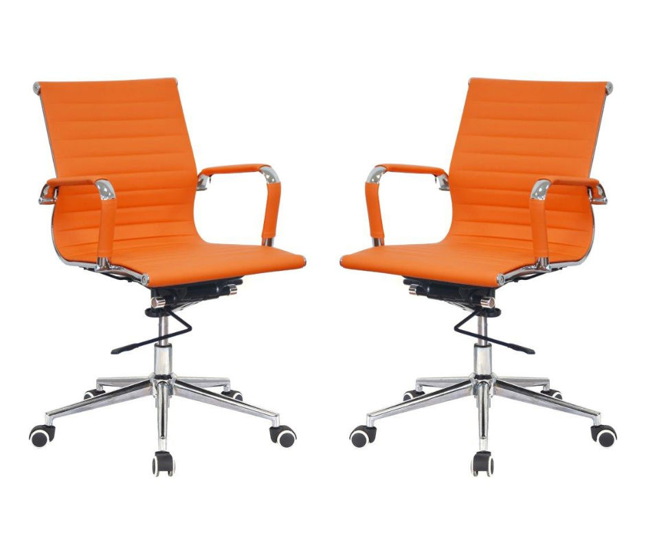 TOCC Ribbed PU Leather Medium Back Office Chairs-Set of 2 Per Box - Orange