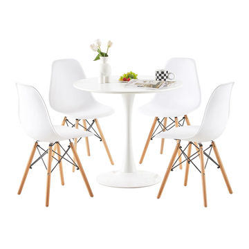Contemporary Dining Set (Round Table 4 Chairs) - White