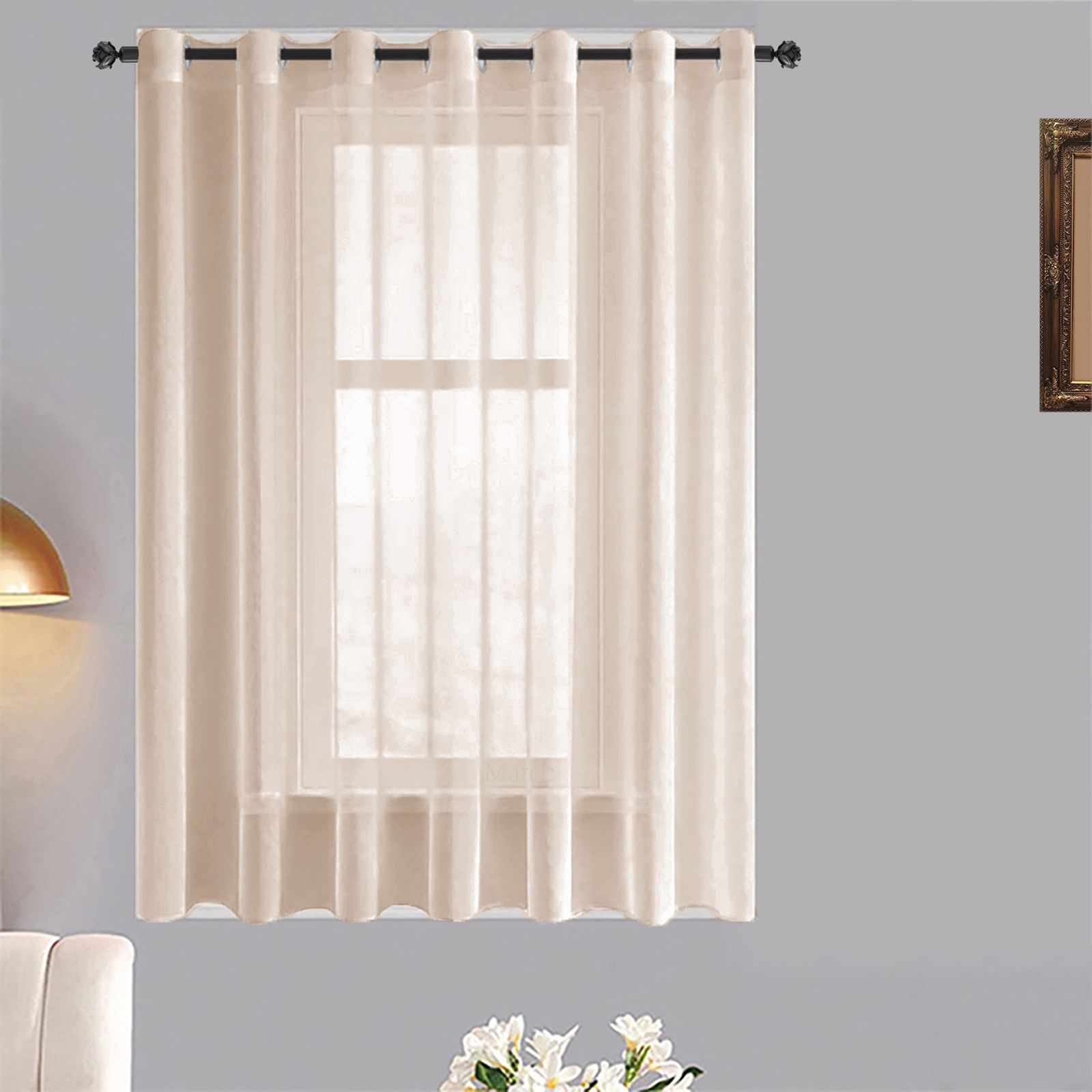 Matoc Designs Café Curtain - Mystic Voile - Taupe - Eyelet - Single Layer - 250cm W x 123cm H