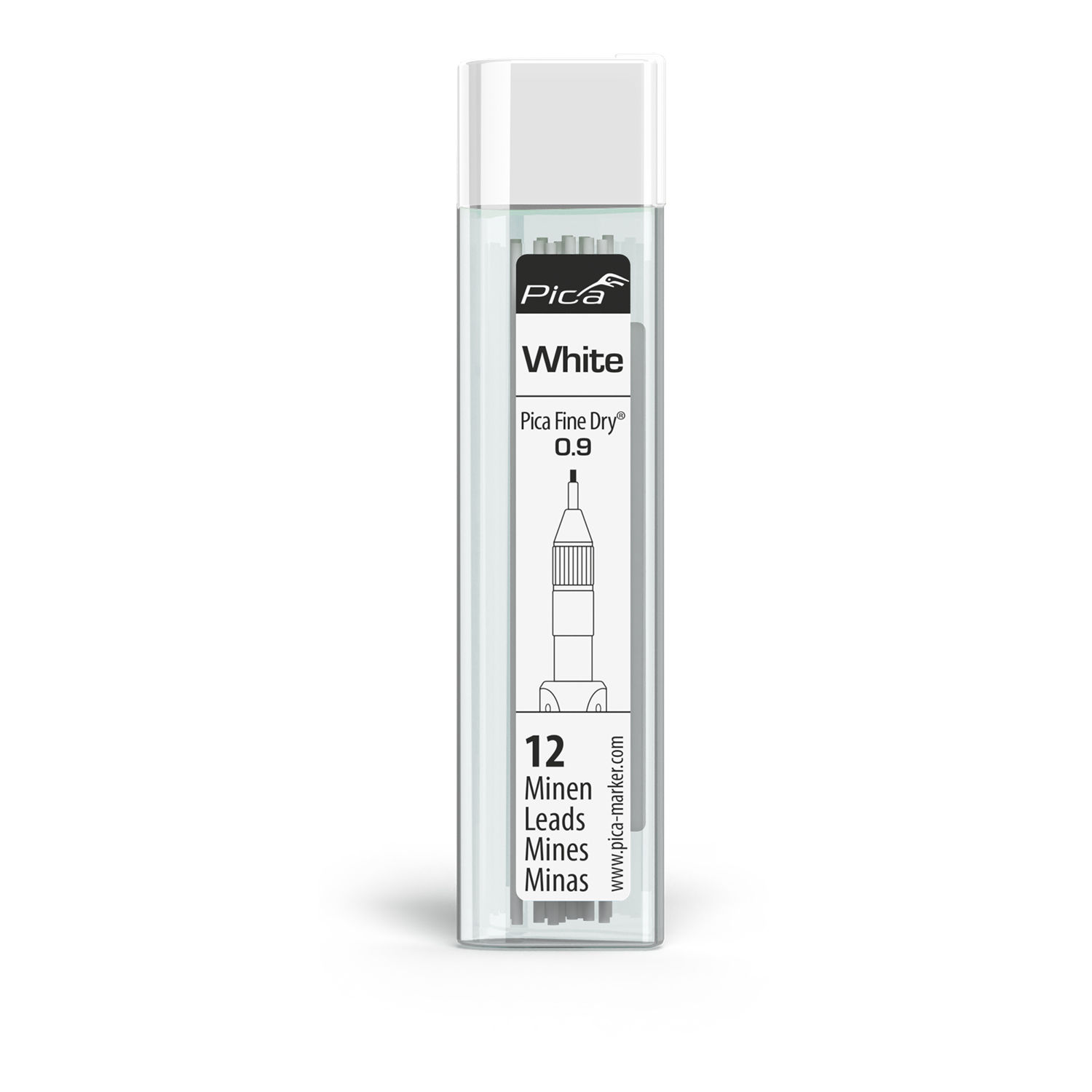 Pica Fine Dry 0.9Mm Lead 12Pc Refill Set White